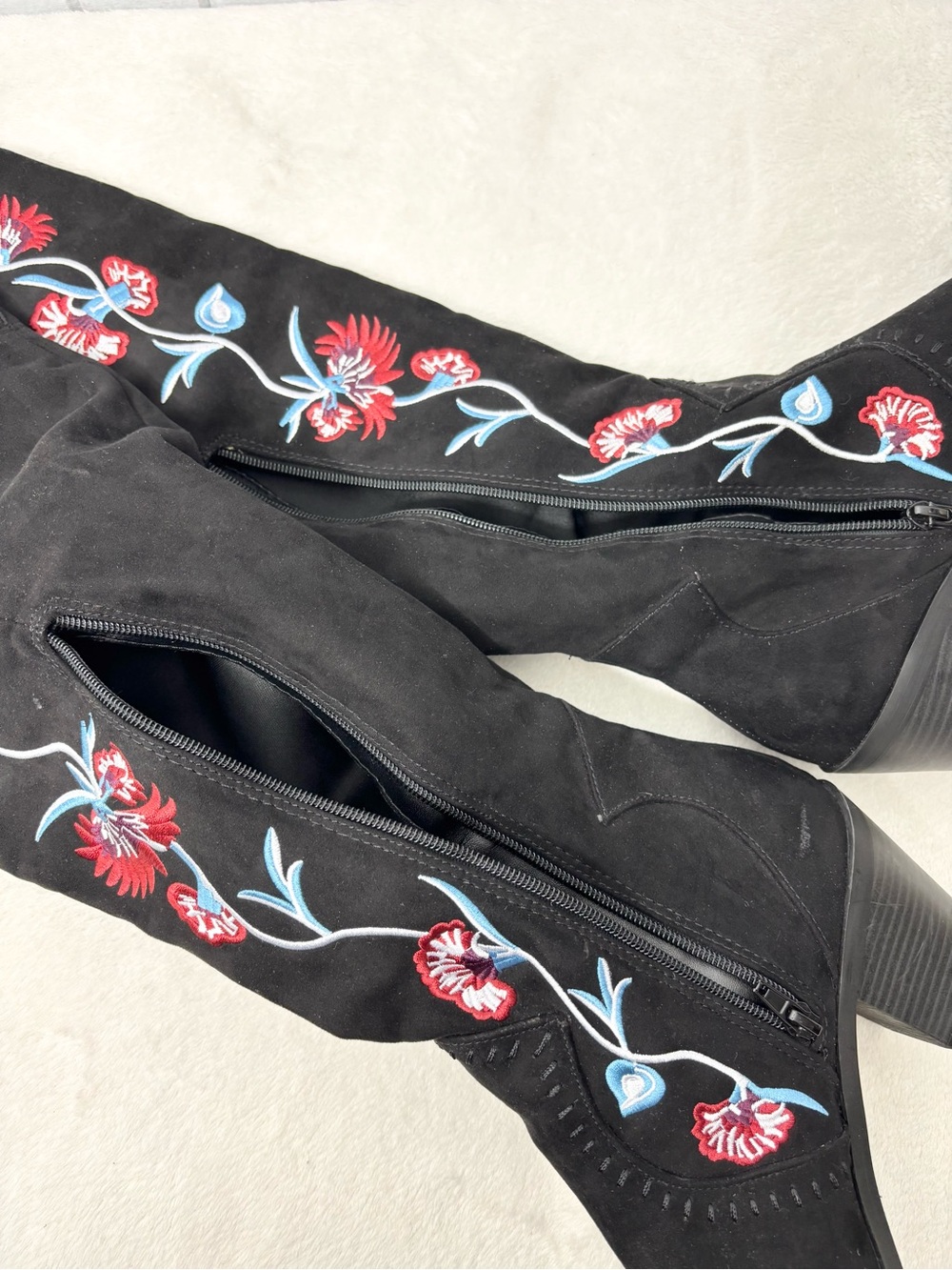 Carlos Santana Alexia Over the Knee Boots Womens 9.5M Black Floral Embroidered - Picture 10 of 16